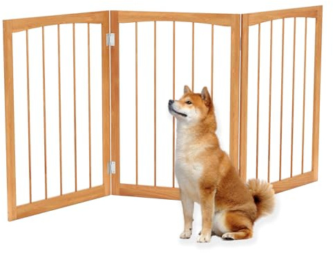 SOARS Cancelletto per Cani Pieghevoli 159 x 76 cm (Naturale) | Barriera per Cani in Legno a 3 Pannelli, Recinzione per Scale, Ingressi e Corridoi