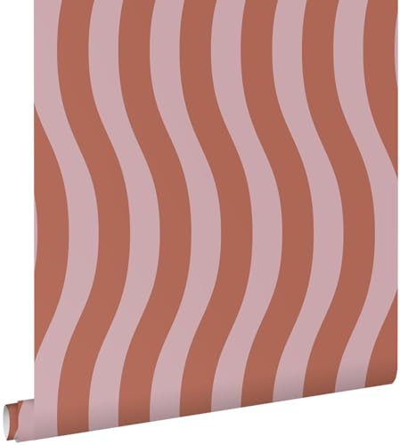 papier peint rayures ondulées rose terracotta 50 x 900 cm - ESTAhome