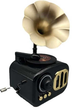 harayaa Vintage Phonograph Music Box Retro Creative Mechanical Gramophone Shape Music Box Record Player Ornament for Birthday Christmas Office Wedding Anniversary Mother's Day, Black