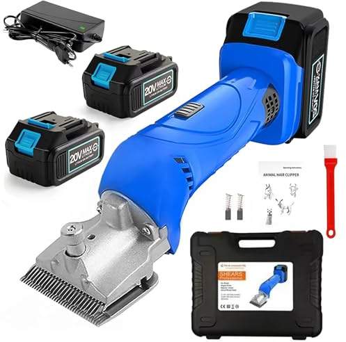 Cordless Horse Clippers 500W, Professional 6-Speed Adjustable Horse Trimmer with 2 Rechargeable Batteries & Detachable Carbon Steel Blades for Horses, Ponies, Cattle