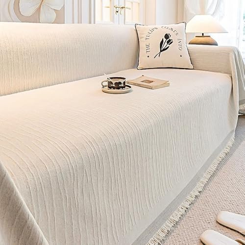 Hiseng Funda Sofa Chenilla, Minimalista Moderno Multiusos Manta Cubre para 1 2 3 4 Plazas Fundas para Sofa Cubre Sillon Cama Chaise Longue Couch Cover Protector (Blanco,180x180cm)