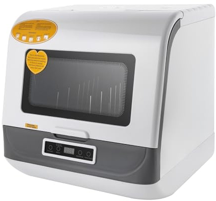 Tischgeschirrspüler, 800W Mini Geschirrspüler mit Touchdisplay, Camping-Geschirrspüler, 3 Waschmodi, 4-6 Maßgedecke Kapazität, für Küche/Wohnmobil, 45x40x44.8cm (Weiß)
