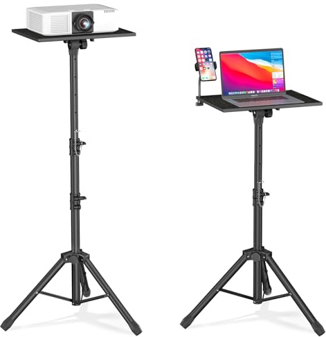 Depsylqz Projektorstativ från 91 till 119 cm, höjdjusterbart laptopstativ med Gooseneck telefonhållare, universal projektor-stativ för hemmabio, scen, kontor, DJ-ställ