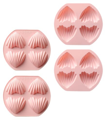 SHOWERORO 4pcs Cavity Heart Shaped Silicone Cake Mold Baking Madeleine Molds for Home Baking Non-Stick for Sweet Treats