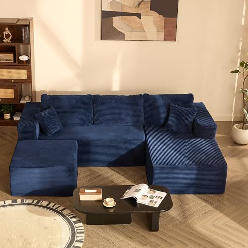 Litbird U-förmiges modulares Ecksofa 272 cm mit Schlaffunktion, rahmenloses Oversize Schlafsofa mit Chaiselongue Links, extra Tiefe Sitzfläche, montagefrei – für Wohnzimmer & Schlafzimmer,Navyblau