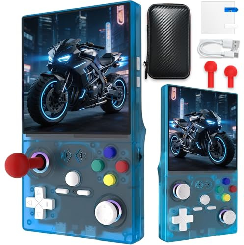 XF40 V console da gioco portatile, schermo IPS da 4 pollici con 64 GB e 18.000 giochi, batteria da 4000 mAh, sistema Linux, 2 joystick rimovibili e borsa di memoria (blu, 64 G)