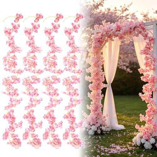QEEYON 4 Stück Kirschblüten Girlande 1,8 m Künstliche Kunstblumen | Frühlingsdeko für Wand, Treppe und Wohnzimmer, Künstlichen Kirschblüten Passend für Hochzeitsdekoration