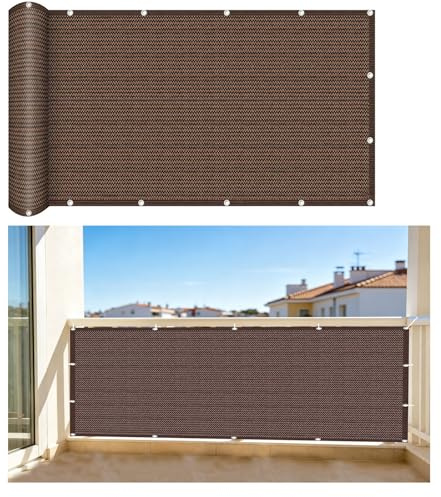 Balkonumspannung 120 x 380 cm Windschutz Uv-Schutz Balkonverkleidung Sonnenschutz Atmungsaktivität Sichtschutz Balkonbespannung für Gartenzaun Balkonzaun, braun
