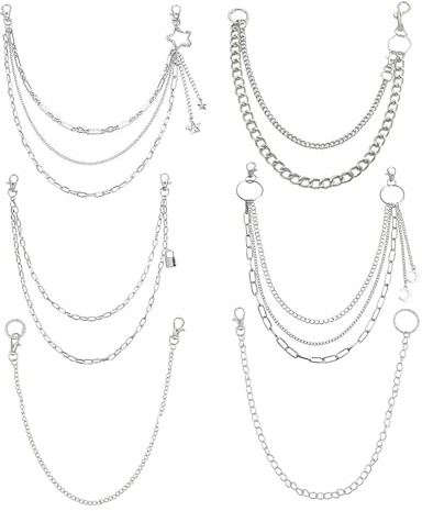 Hosenkette Set 6 Stück Gürtelkette, Jeans Ketten, Hosenkette damen, Gothic accessoires Hosen ketten, Hosenkette Rock Kette Hosenketten, Kettengürtel hosen kette Schlüsselkette Punk für Damen Männer