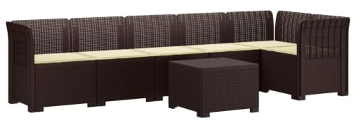 LoogCape 6-Sitzer Garten Sofa mit Kissen, Rattan Look PP Braun, wetterfest und UV-beständig, modulares Lounge-Element für Balkon, Terrasse, Wintergarten und Außenbereich zum Entspannen