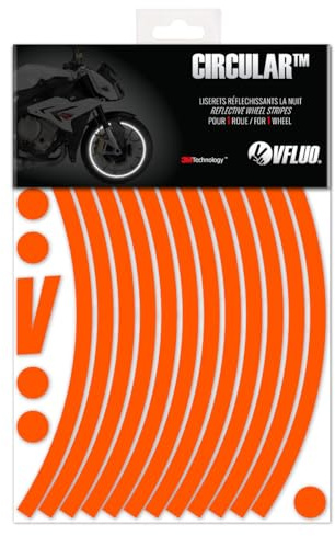 VFLUO - Motorcycle Reflective Wheel Stripes kit, 1 Wheel Rim Stickers Pack, 3M Technology™ - High lateral Visibility, Discreet and Design, Easy Installation