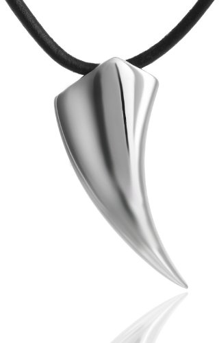 DonDon Collar de Cuero para Hombre 50 cm con Colgante de Acero Inoxidable Plata Lobo Diente