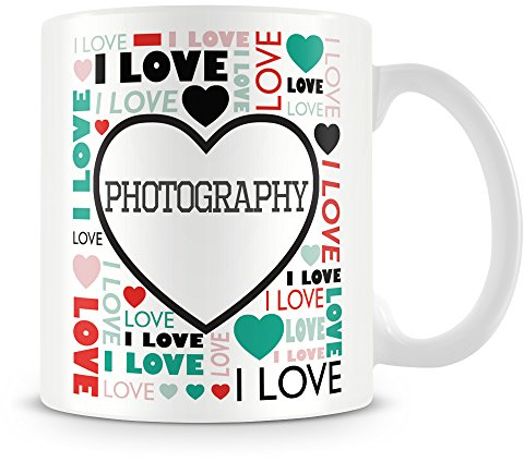 I Love Photography Mug (Personalised Mug - Add Photo) Customised Love-Heart Mosaic Design Gift