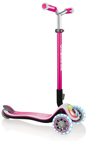 GLOBBER Elite Prime Roller – Tretroller Kinder ab 3 Jahre - Scooter 125/80 mm - ABEC 5, 3-rädrig – höhenverstellbar - LED-Rollen – Pink-weiß