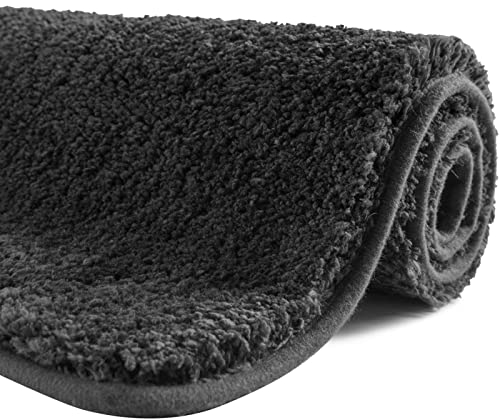 SFLXO 80cm x 50cm Non Slip Bath Mat Machine Washable Durable Soft Fluffy Microfiber Bathroom Mat Water Absorbent Bath Rug Deep Grey