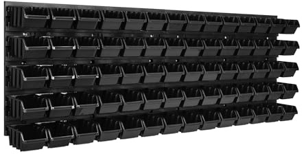Lagersystem Wandregal 1152 x 390 mm , 70 stck. Box , Stapelboxen Schüttenregal Sichtlagerkästen , Extra Starke Wandplatten , Regal Erweiterbar , Werkstattregal Lagerregal Werkstattwandregal Steckregal