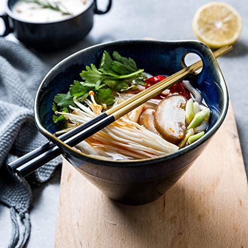DWW Classique Bleu Porcelaine Ramen 23 Ounce Saladier en Céramique, Japonais Ramen Udon Noodle Bowl, for Lave-Vaisselle, Désinfection Cabinet, Micro-Ondes