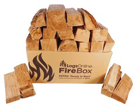 Logs for fire pit, 20kg/ 50L Litre Boxed Firewood For Pizza Ovens, Chiminea, BBQ Wood Burner Kiln Dried Hardwood Under 20% Moisture. 25cm Ready To Burn Fire Logs