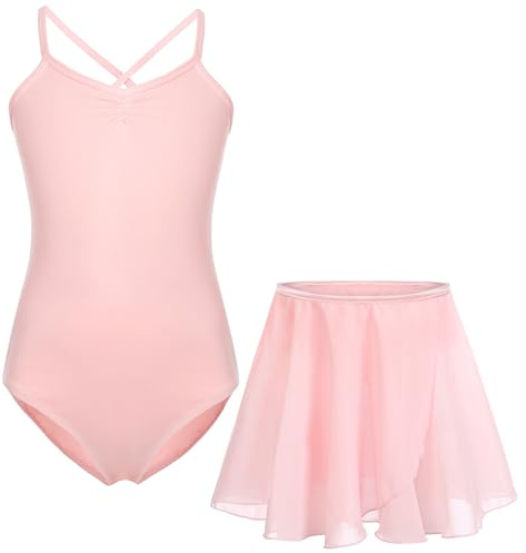 FONLAM Vestido Maillot de Ballet para Niña Conjunto de Dos Piezas Leotardo + Falda Danza Baile Maillot Gimnasia Niña Infantil (Rosa, 10-11 años)