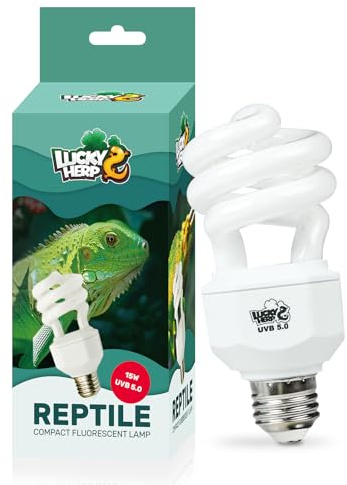 LUCKY HERP Reptile UVA UVB Lamp Bulb, 15W 5.0 UVB Light Reptile Kit, Terrarium & Vivarium UVB Fluorescent Light Bulb for Tortoise, Lizard, Bearded Dragon