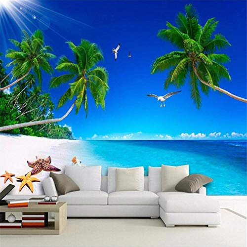 Papier Peint Mural Personnalisé 3D Vue Sur La Mer Coquille De Noix De Coco Paysage Peinture Murale Salon Tv Canapé Chambre 3D Peintures Murales,200(W)*140(H)Cm