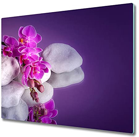 Küchenbrett Glas 60x52 cm für die Küche Plastikfrei Dünn Glasplatte Hitzebeständig Rutschfest Silikonfüße Lebensmittelecht Dekorativ Antibakteriell Gehärtetes Glas - Orchidee