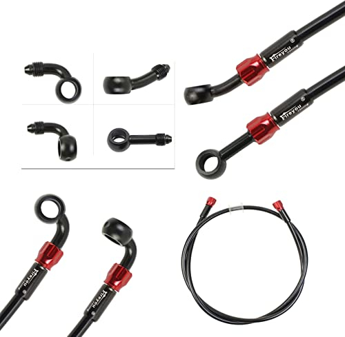 Motorcycle Brake Hose Braided,400-2400mm AN3 Hydraulic Clutch Tube Oil DOT Fluid Pipe Line Stainless Steel for ATV Dirt Pit Street Racing Bike,Removing Fittings Banjo (BlackRed, 500mm)