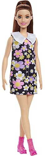 Barbie Fashionista Vestido Margaritas con audífono Muñeca pequeña con coleta Alta, Juguete a la Moda +3 años (Mattel HBV19)