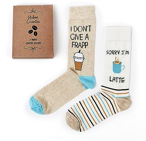 Urban Eccentric - Novelty Comfy Unisex Coffee Socks in a Gift Box | 2 Pair Pack | Mens & Womens Socks (6-11, Coffee)