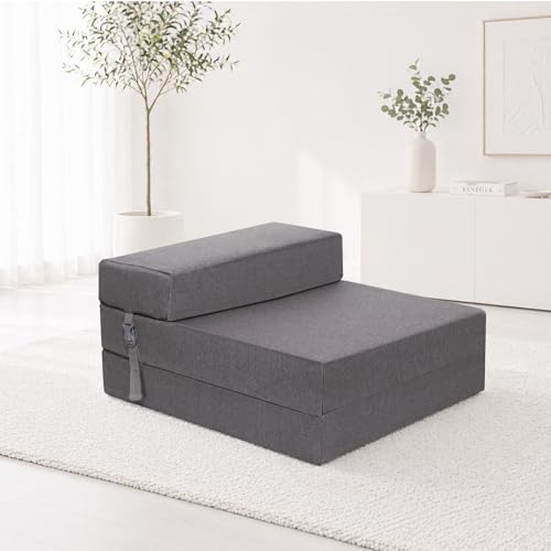 BBLOSSOM Space-Saving Folding Chair Bed, Single Sofa Bed for Guests, Soft & Comfortable Foldable Mattress with Washable Cover, Ideal for Small Rooms & Sleepovers (Grey)