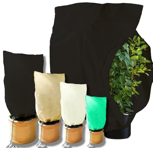 Pflanzenschutz winter Winterschutz für Kübelpflanzen frostschutz Groß wintervlies winterschutzvlies für pflanzen Pflanzenvlies vlieshauben Kübelpflanzensack garten Balkon palmen 160x240cm Schwarz