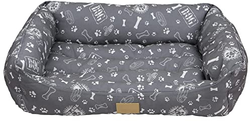 TIENDA EURASIA – Cama para Perros Grandes, Medianos y Pequeños | Diseño de Huesitos | Poliéster con Interior de Fibras de Algodón | Diferentes Tamaños | Gris y Blanco (80 x 60 cm)