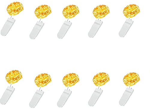 PAWARSO Luci LED a Batteria, 10 Pezzi 2M 20 Luci Stringa Filo Di Rame Lucine Decorative a Batteria per Natale,Decorazione di Nozze, Matrimonio, DIY, Festa (Bianco Caldo)