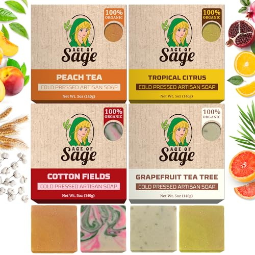 Age of Sage Natural Bar Soap Gift Set for Women Vegan Bath H made Cold Process Artisan with Essential Oil, Aromatic All Moisturizing Wash Soaps, Fragrant Victorian Scent (4 Pack) 1 Count (Pack of 4)