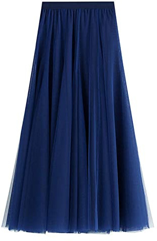 Damen Tüllrock Langer Tüll Rock Mädchen Eleganter Faltenrock Einfarbiges Tütü Mesh Plisseerock Frauen Hohe Taille A-Linie Röcke für Hochzeit Fest Freizeit Party