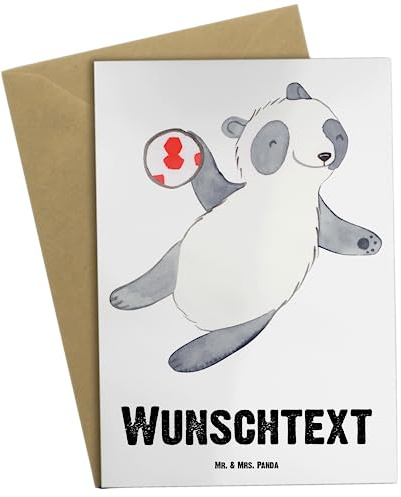 Mr. & Mrs. Panda Personalisierte Karte Panda Handball spielen - Geschenke, individuelle grußkarte, Verein, Club, Sportler, personalisiert, Grußkarten, Turnier, personalisierbar