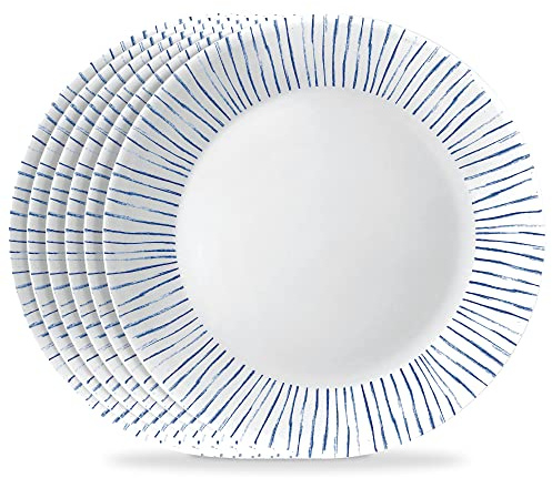 Corelle 6-Piece 10.25 Vitrelle Glass Dinner Plates Lightweight, Chip/Scratch Resistant - Botanical Stripes