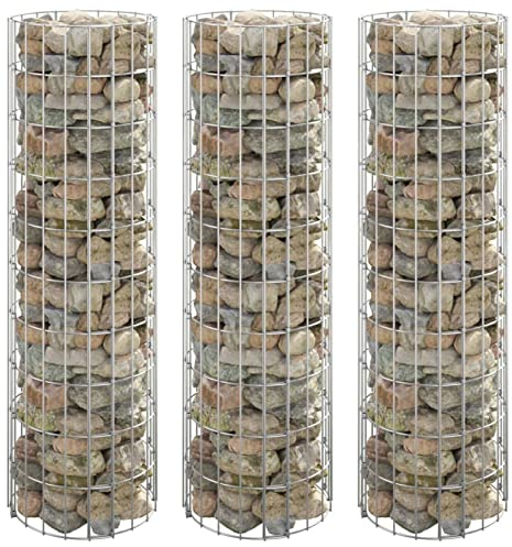 Festnight Gabionen Hochbeet Steinkorb Rund Gabionenkorb Steingabione Pflanzkorb Pflanzkübel Blumenkasten Verzinkter Stahl Hochbeete Metall für Garten Gemüsebeet Kräuterbeet, Ø30x100 cm(3pcs)