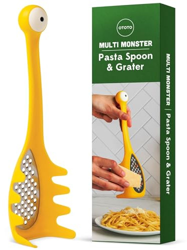 OTOTO Multi-Monster-Käsereibe und Spaghetti-Löffel von OTOTO – Reibe & Schöpflöffel zum Servieren – Reibe, kleine Käsereibe & Küchenkelle, Nudelschöpflöffel, Küchenwerkzeug