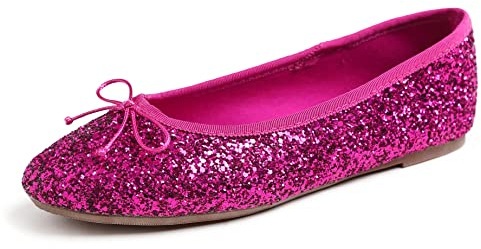 Feversole rund glitter ballerina,damer klassiska ballerinaskor profilsula, Varm fuchsia, 39 EU