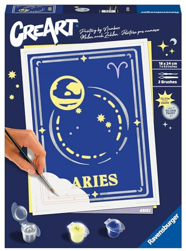 Ravensburger CreArt 23736 - Widder - Sternzeichen Malen nach Zahlen Erwachsene, DIY Malset mit Pinsel und Acrylfarben, Geschenk für Frauen und Männer, Malen für Erwachsene