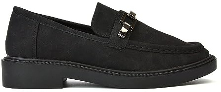 Womens Low Heel Loafers Ladies Slip On Cussioned Flexible Sole Chain Casual Work School Office Black Shoes Size 6