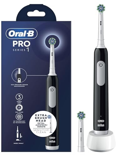 Oral-B Pro 1 Eltandborste Svart, 2 tandborsthuvuden, designed by Braun