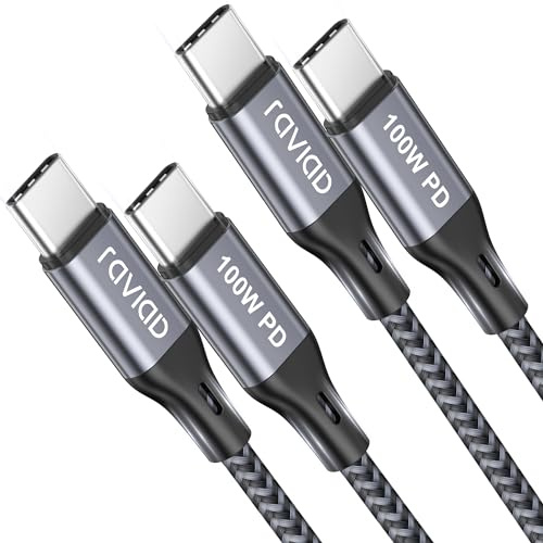 RAVIAD USB-C till USB-C-kabel [2-pack 1M+1M] 100W Typ-C-kabel PD-snabbladdningskabel Nylon USB Typ-C-laddningskabel för iPhone 15 Pro Max, Galaxy S24/S23/S22, MacBook, iPad Pro, Huawei, Pixel