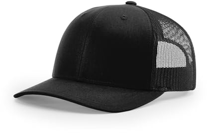 Richardson 112 Trucker Hat Snapback Cap Adjustable Baseball Hat Blank Hat Bulk Hats - Black