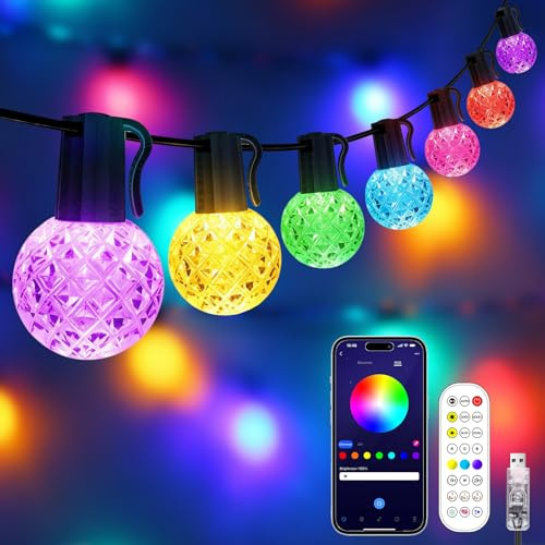 IKERY LED String Lights USB Outdoor IP65 Dreamcolor Fairy Lights, 30m/100ft G40 Globe Dimmable Shatterproof Bulbs with APP RF Remote Control for Indoor Party Garden Gazebo Patio Xmas Decor