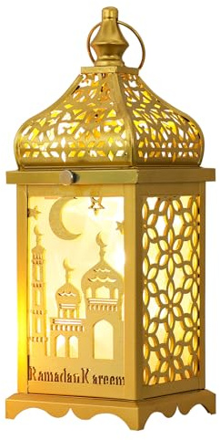 DECORKEY Ramadan Decorations for Home, 14'' Decorative Candle Lantern for Tabletop Mantel Decor, Vintage Metal Lantern Candle Holders for Indoor Outdoor Decor, EID Mubarak Gift