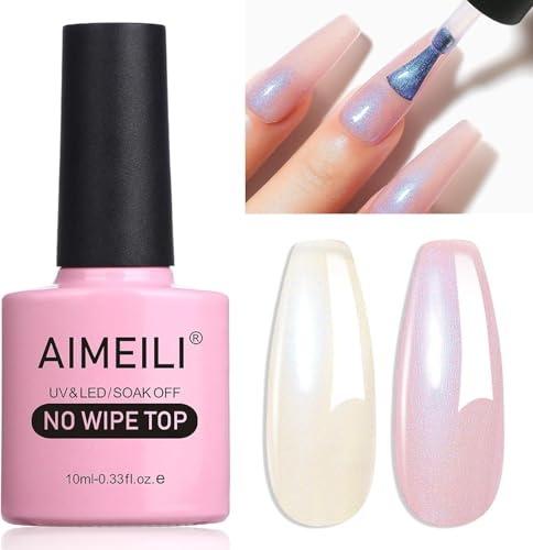 AIMEILI Pearl Top Coat, Perlmutt Überlack UV Top Coat Pearl Nagellack Perlmutt Schimmer mit Thread Shell Nagel 10ml - 004