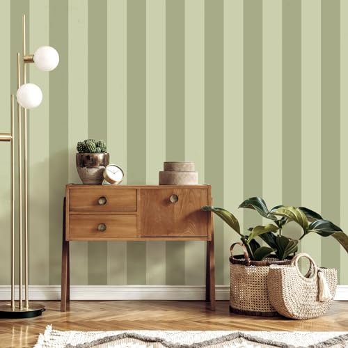 SOPHIE LAURENCE Stripe Wallpaper Sage Green Olive Feature Wall Smooth Finish Retro Quality Bedroom Hallway Living Room