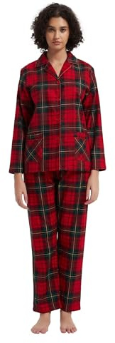 GLOBAL Pyjama pour Femme | Pyjama en Flanelle 100% Coton | Haut boutonné sur Le Devant et Pantalon à Cordon de Serrage